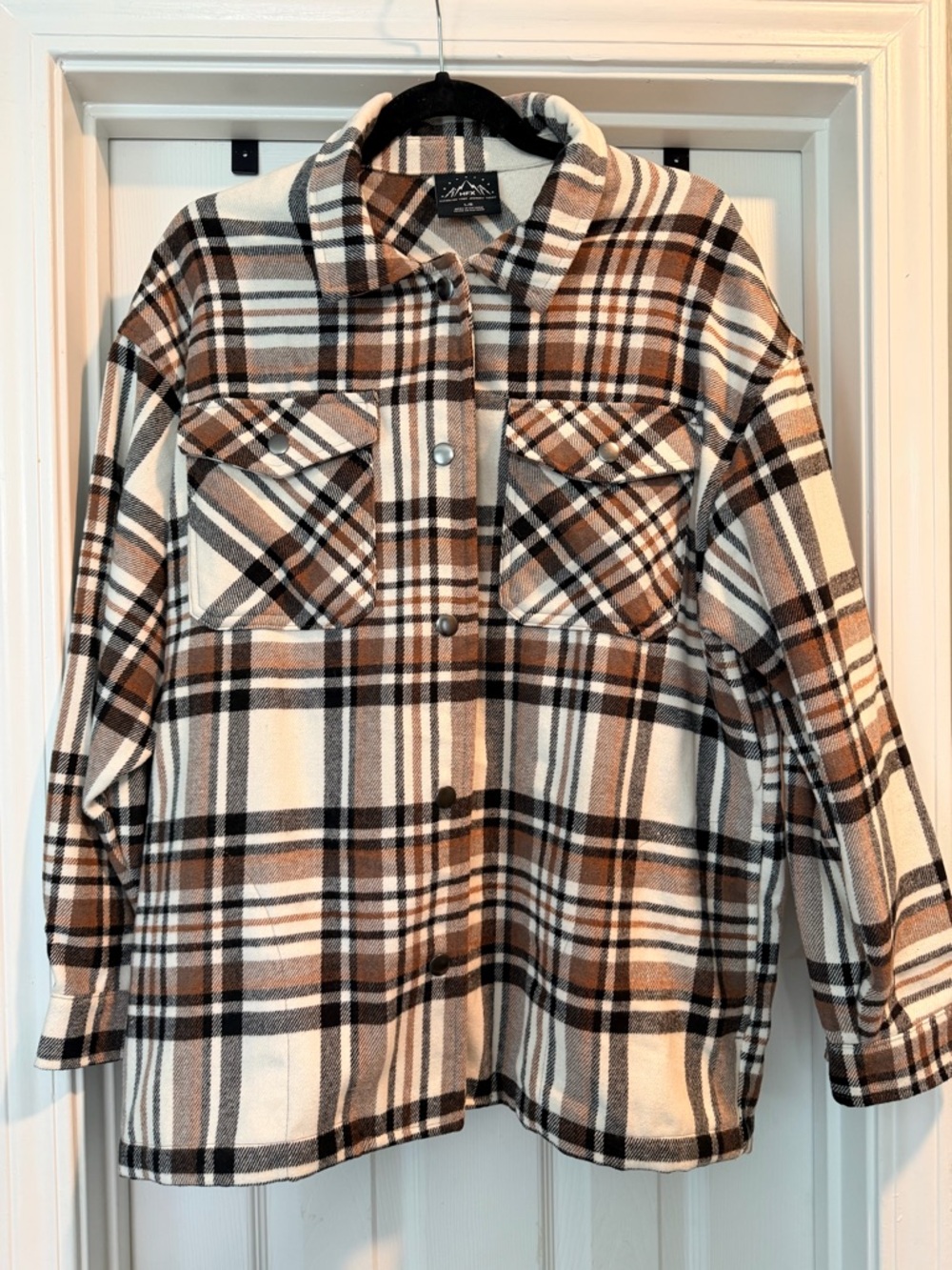 Plaid Button-Front Shirt Jacket - Brown & White